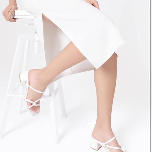 Shoe'N Tale Strappy Heels Low Block Heeled Sandals Square Toe SlipOn Slide Shoes - Picture 6 of 6